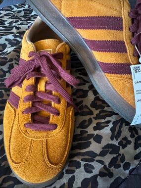 adidas Gazelle Suede Sneakers in Mustard Yellow & Burgundy